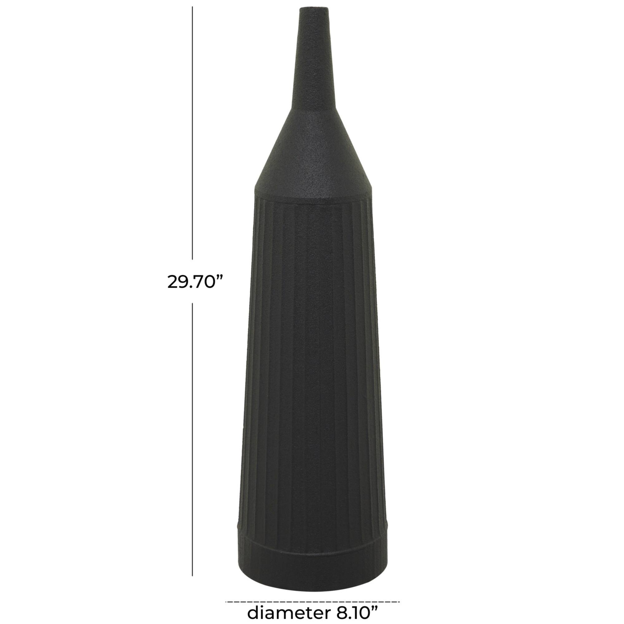 Black Metal Grooved Vase 8" x 8" x 30"